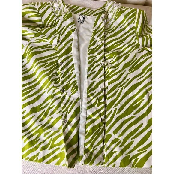 Silk Land Jacket Long Sleeve Boho Lime/White Print Mesh & Jewel Embellished 2XL - Picture 10 of 11